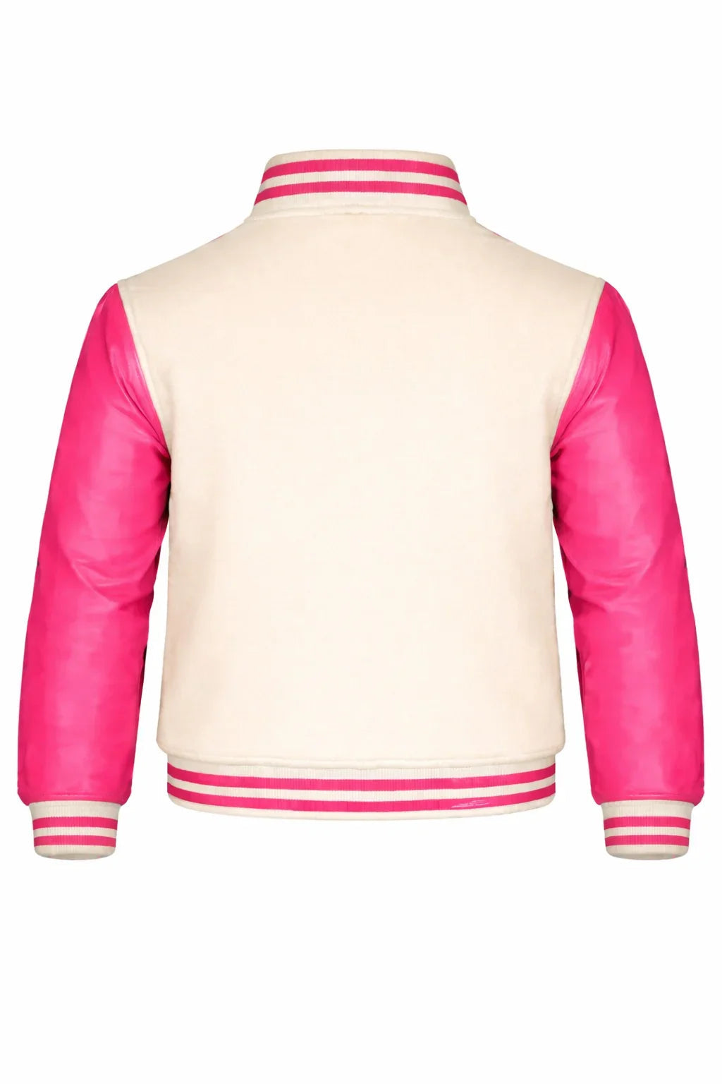 Beige Body Pink Sleeve Varsity Jacket – Custom Letterman Jacket Streetwear for Men & Women by DesignMyVarsity