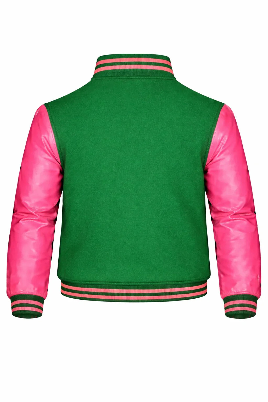 Green Body Pink Sleeve Varsity Jacket – Custom Letterman Jacket Streetwear for Men & Women by DesignMyVarsity