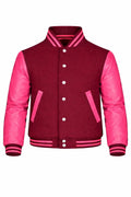 Maroon Body Pink Sleeve Varsity Jacket – Custom Letterman Jacket Streetwear for Men & Women by DesignMyVarsity