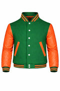 Kelly Green Body Orange Sleeve Varsity Jacket – Custom Letterman Jacket Streetwear for Men & Women by DesignMyVarsity
