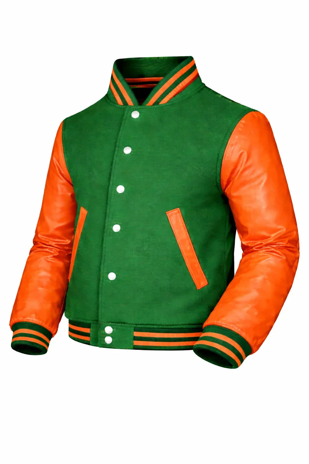 Kelly Green Body Orange Sleeve Varsity Jacket – Custom Letterman Jacket Streetwear for Men & Women by DesignMyVarsity