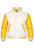 White Body Yellow Sleeve Varsity Jacket – Custom Letterman Jacket Streetwear for Men & Women by DesignMyVarsity