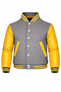 Gray Body Yellow Sleeve Varsity Jacket – Custom Letterman Jacket Streetwear for Men & Women by DesignMyVarsity