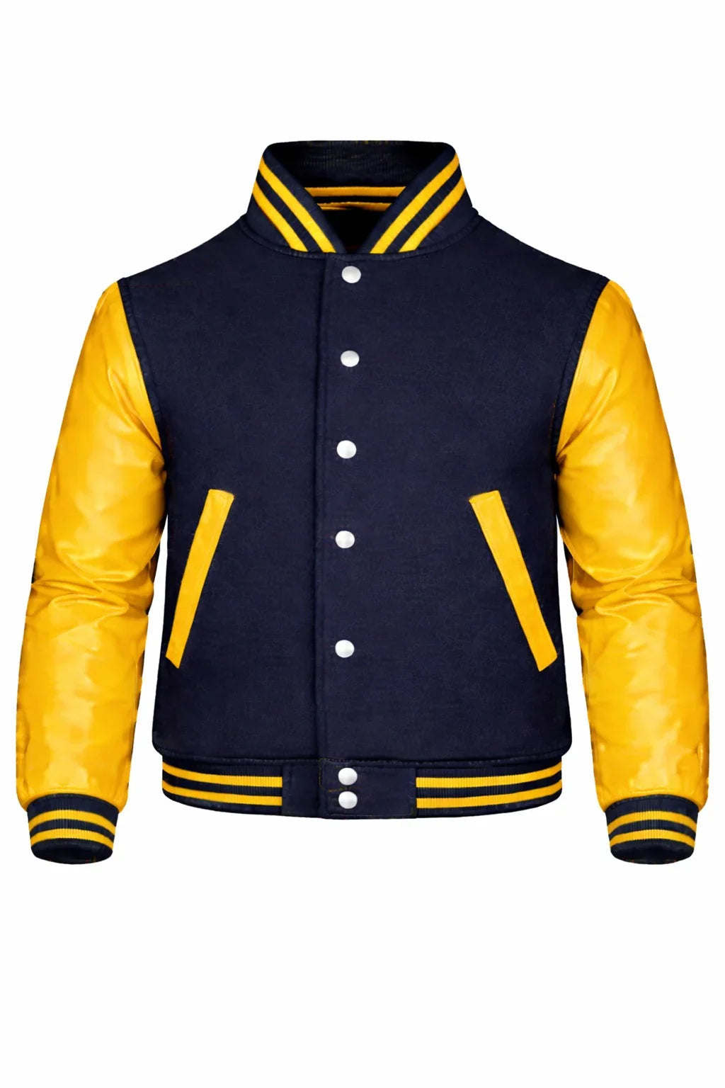 Navy Body Yellow Sleeve Varsity Jacket – Custom Letterman Jacket Streetwear for Men & Women by DesignMyVarsity