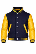 Navy Body Yellow Sleeve Varsity Jacket – Custom Letterman Jacket Streetwear for Men & Women by DesignMyVarsity