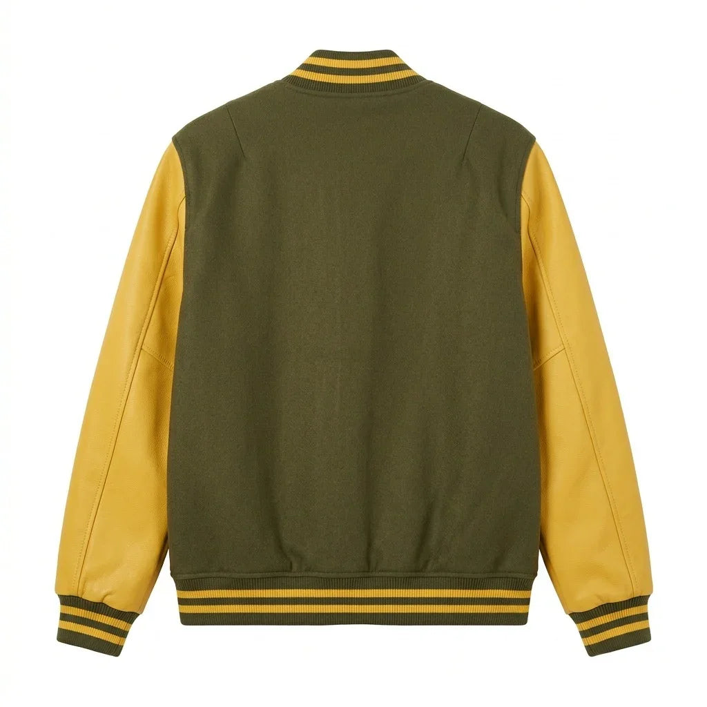 Olive Green Body Yellow Sleeve Varsity Jacket – Custom Letterman Jacket Streetwear for Men & Women by DesignMyVarsity