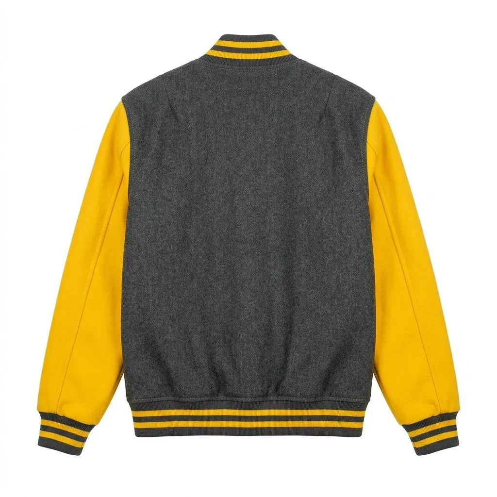 Dark Gray Body Yellow Sleeve Varsity Jacket – Custom Letterman Jacket Streetwear for Men & Women by DesignMyVarsity