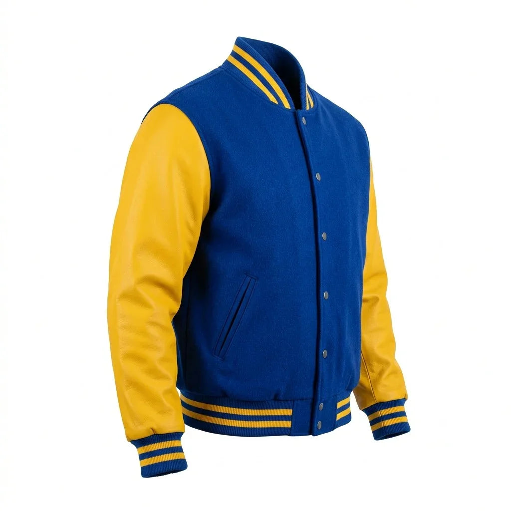 Blue Body Yellow Sleeve Varsity Jacket – Custom Letterman Jacket Streetwear for Men & Women by DesignMyVarsity