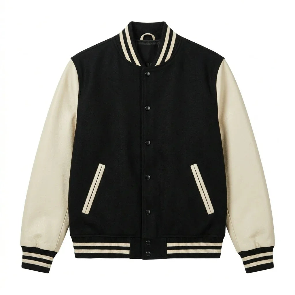 Black Body Cream Sleeve Varsity Jacket – Custom Letterman Jacket Streetwear for Men & Women by DesignMyVarsity