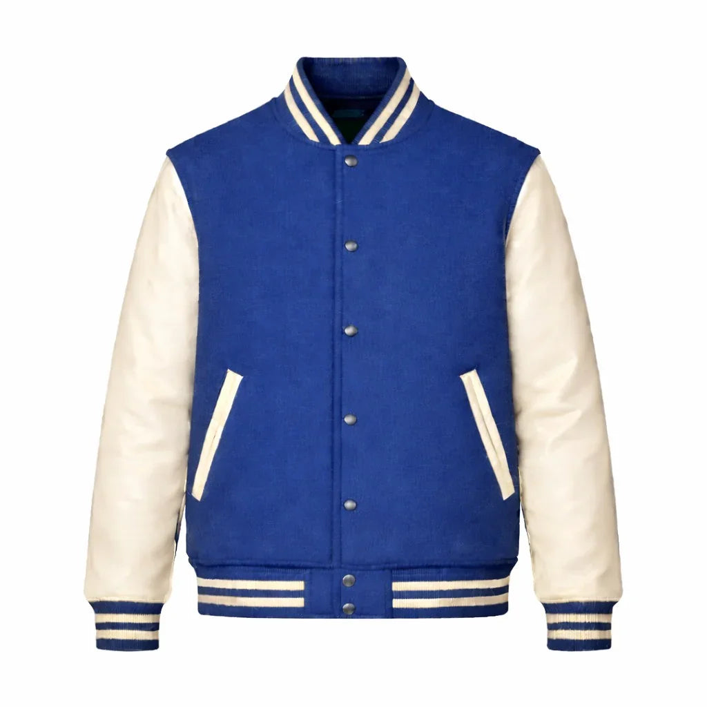 Royal Blue Body Cream Sleeve Varsity Jacket – Custom Letterman Jacket Streetwear for Men & Women by DesignMyVarsity