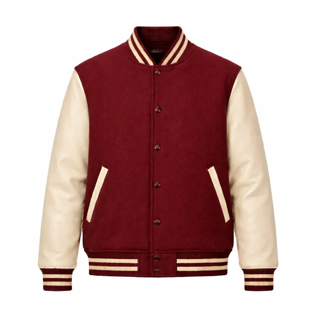 Maroon Body Cream Sleeve Varsity Jacket – Custom Letterman Jacket Streetwear for Men & Women by DesignMyVarsity