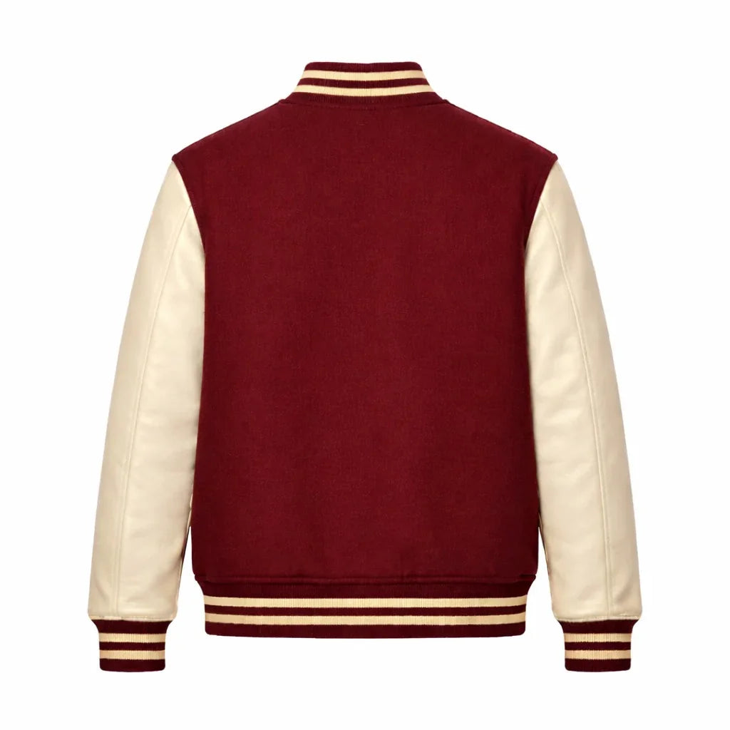 Maroon Body Cream Sleeve Varsity Jacket – Custom Letterman Jacket Streetwear for Men & Women by DesignMyVarsity