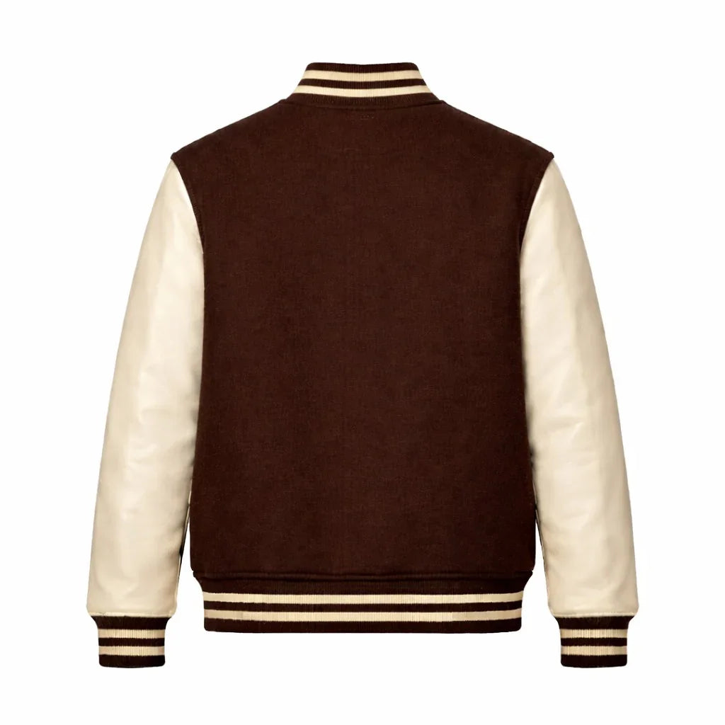 Brown Body Cream Sleeve Varsity Jacket – Custom Letterman Jacket Streetwear for Men & Women by DesignMyVarsity