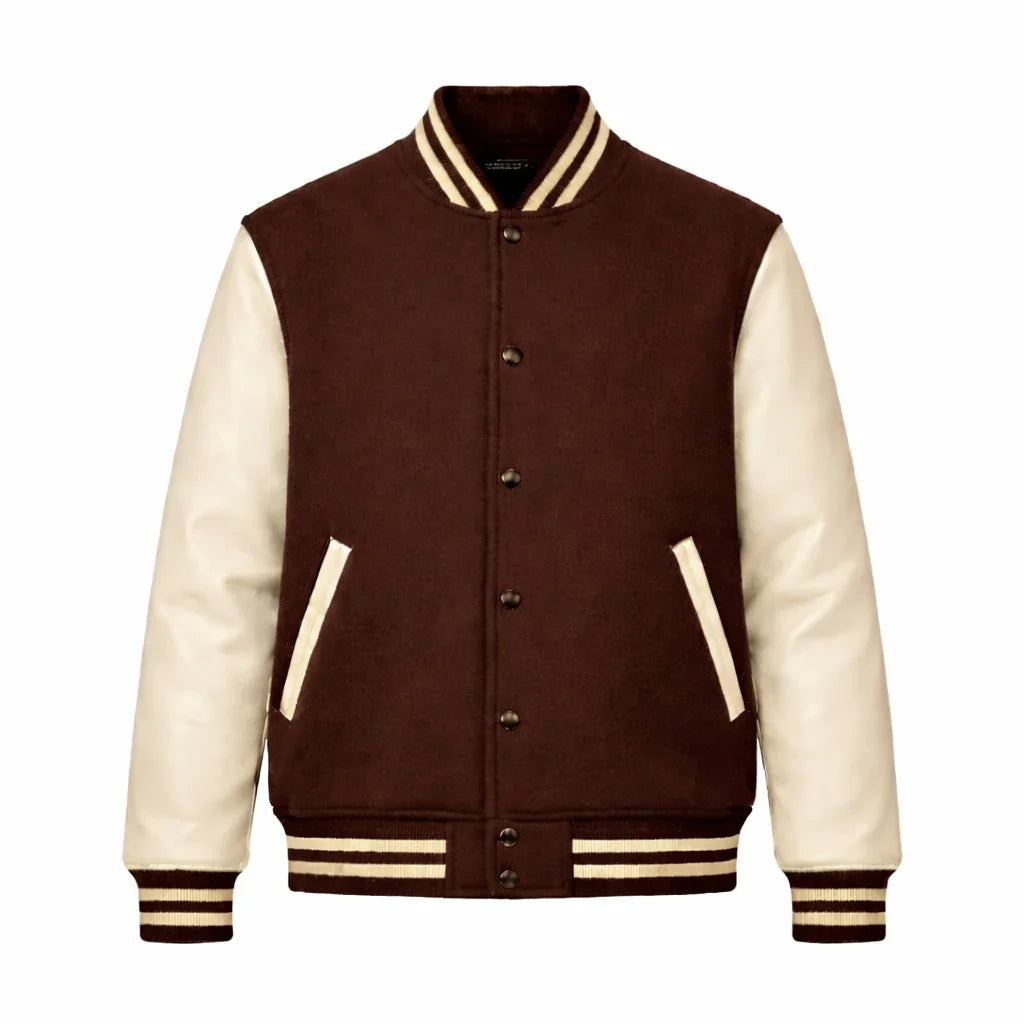 Brown Body Cream Sleeve Varsity Jacket – Custom Letterman Jacket Streetwear for Men & Women by DesignMyVarsity