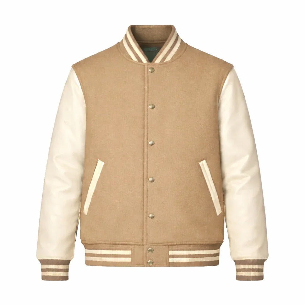 Beige Body Cream Sleeve Varsity Jacket – Custom Letterman Jacket Streetwear for Men & Women by DesignMyVarsity