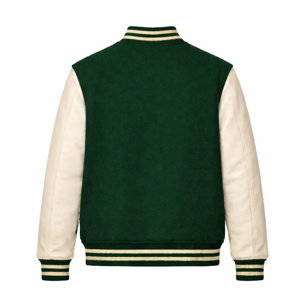 Green Body Cream Sleeve Varsity Jacket – Custom Letterman Jacket Streetwear for Men & Women by DesignMyVarsity