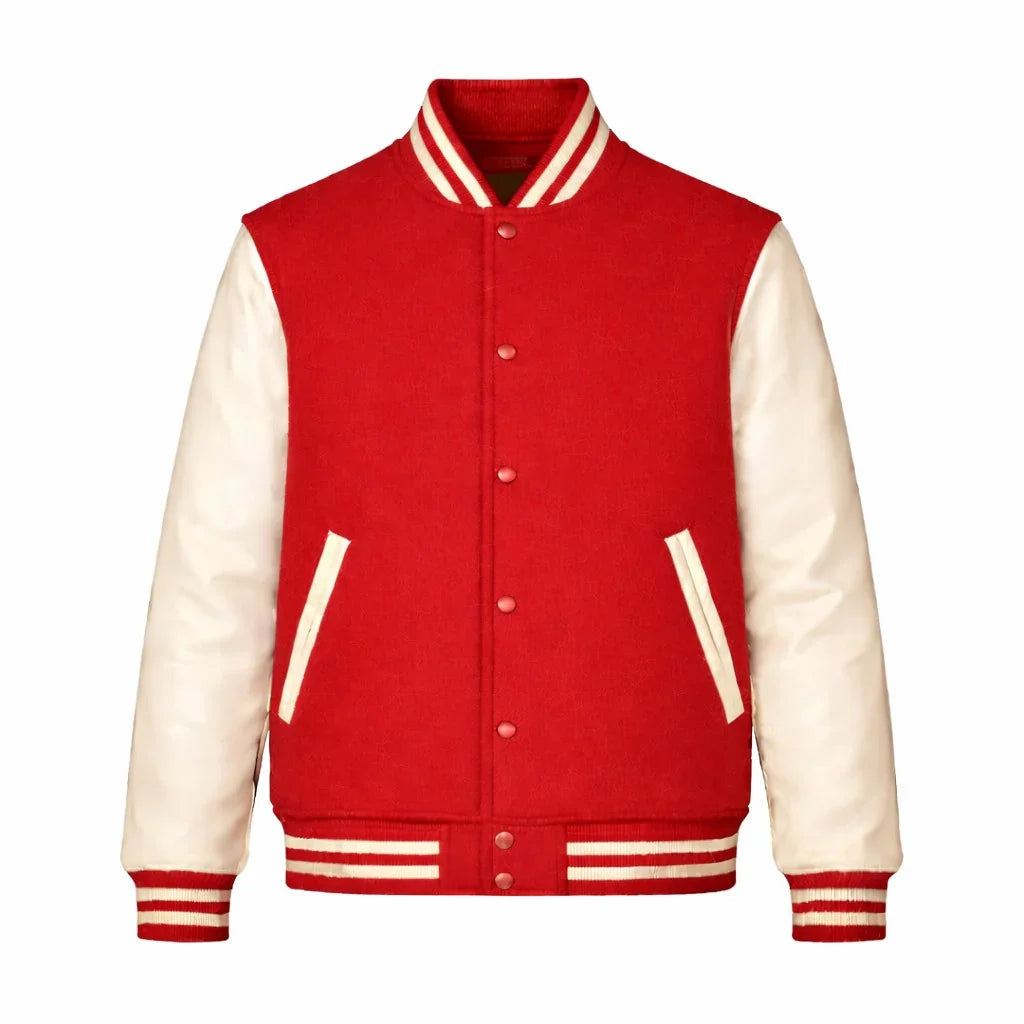 Red Body Cream Sleeve Varsity Jacket – Custom Letterman Jacket Streetwear for Men & Women by DesignMyVarsity