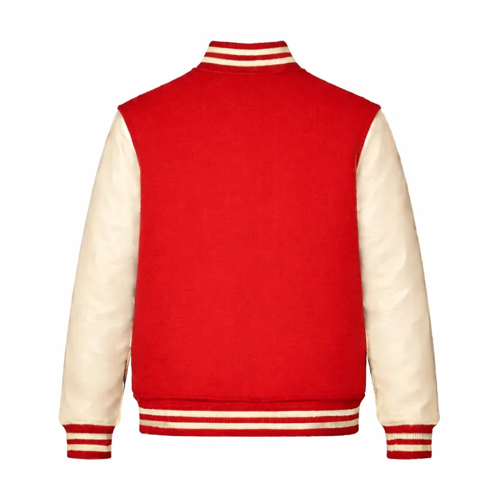 Red Body Cream Sleeve Varsity Jacket – Custom Letterman Jacket Streetwear for Men & Women by DesignMyVarsity