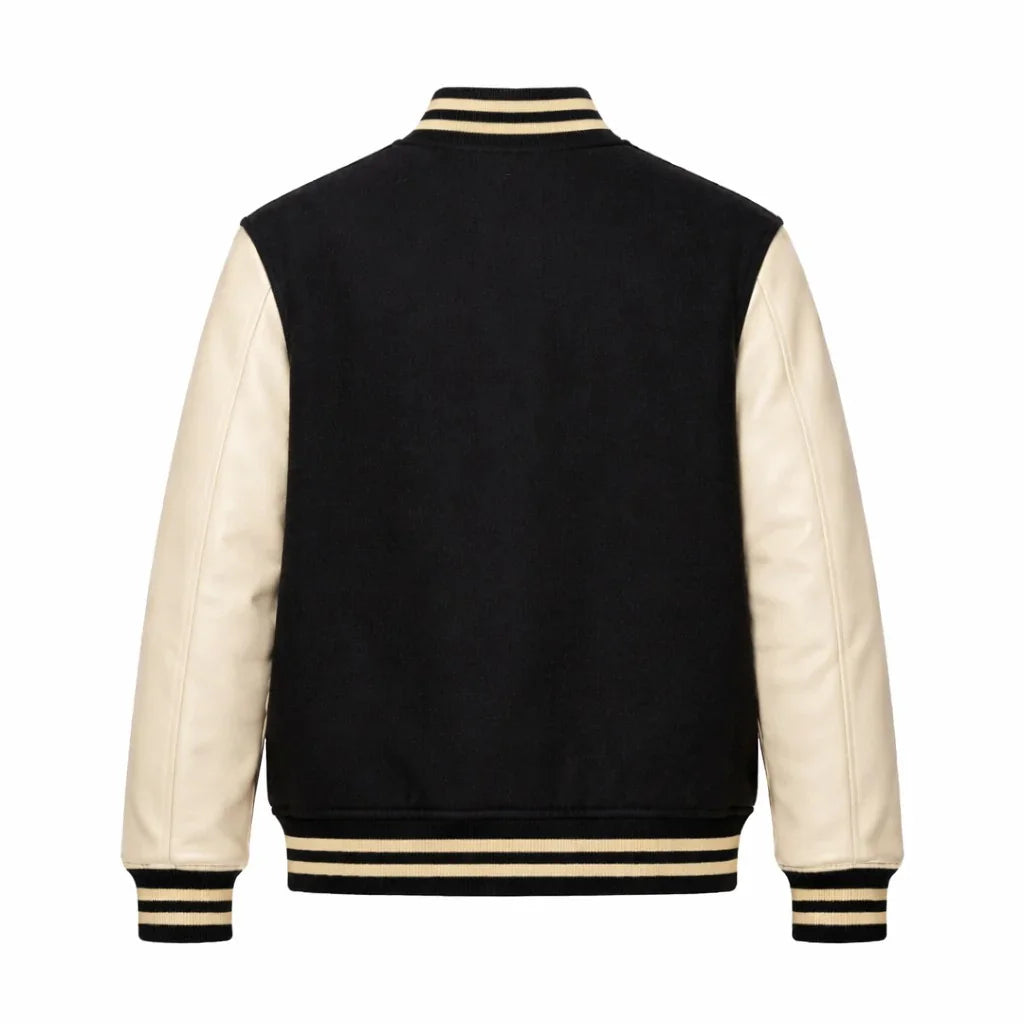 Black Body Cream Sleeve Varsity Jacket – Custom Letterman Jacket Streetwear for Men & Women by DesignMyVarsity