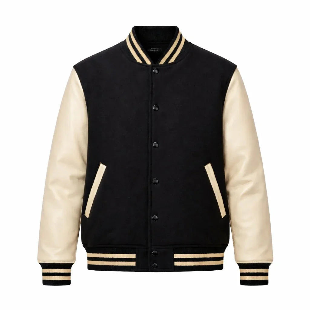 Black Body Cream Sleeve Varsity Jacket – Custom Letterman Jacket Streetwear for Men & Women by DesignMyVarsity