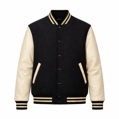 Black Body Cream Sleeve Varsity Jacket – Custom Letterman Jacket Streetwear for Men & Women by DesignMyVarsity