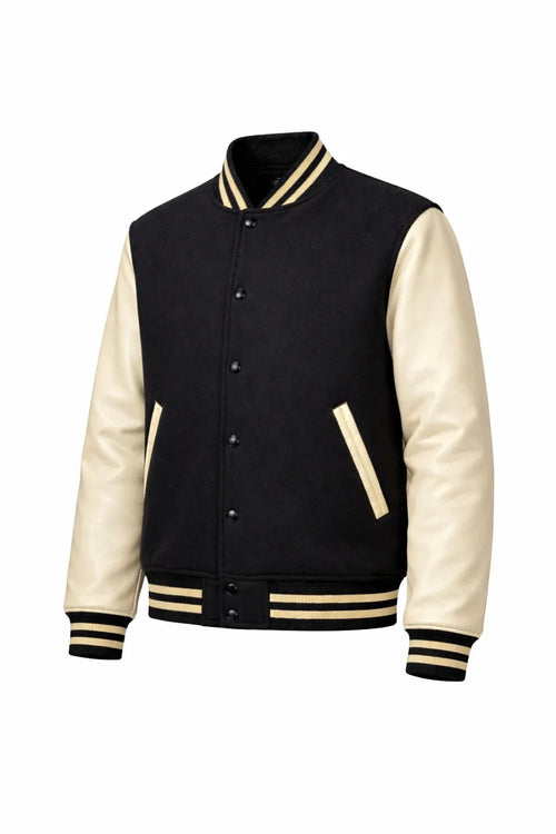 Black Body Cream Sleeve Varsity Jacket – Custom Letterman Jacket Streetwear for Men & Women by DesignMyVarsity