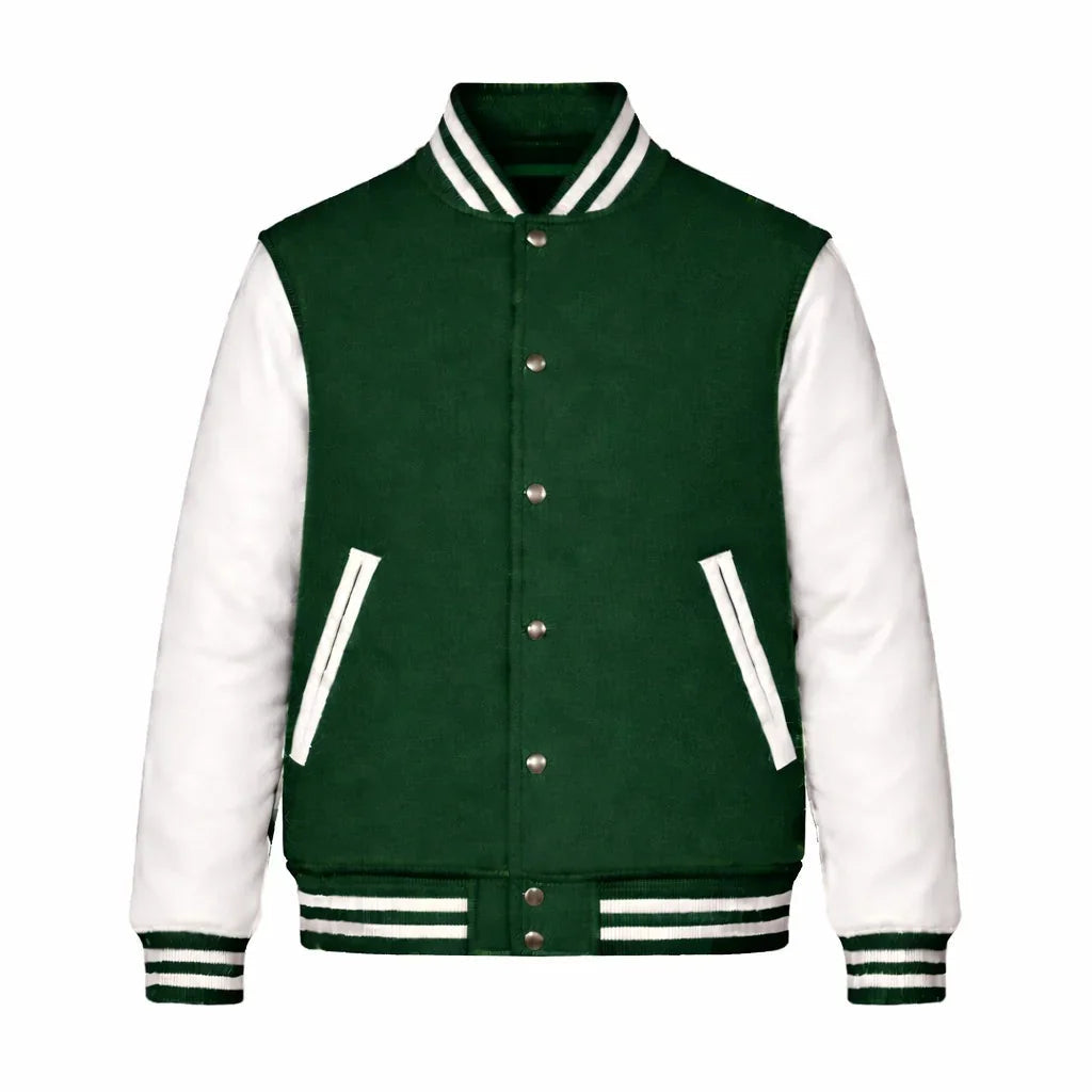Kelly Green Body White Sleeve Varsity Jacket – Custom Letterman Jacket Streetwear for Men & Women by DesignMyVarsity
