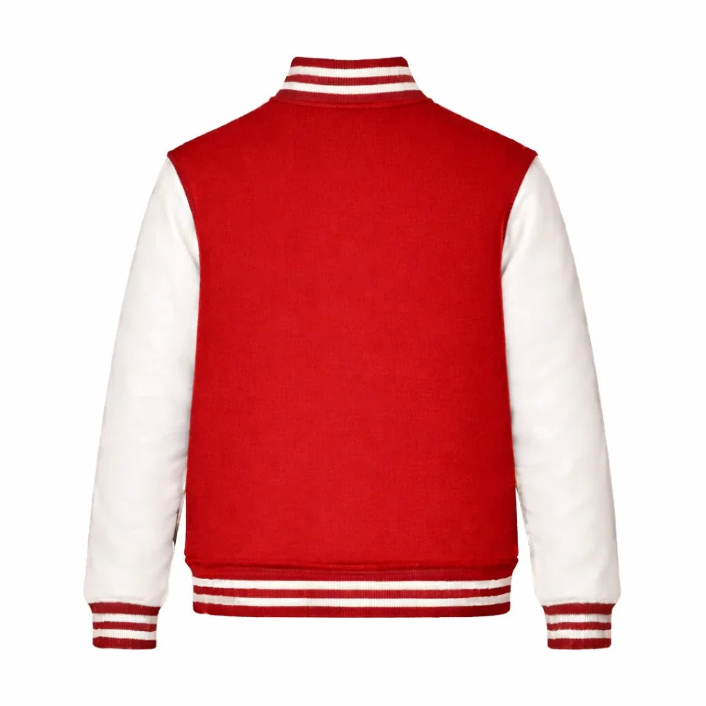 Red Body White Sleeve Varsity Jacket – Custom Letterman Jacket Streetwear for Men & Women by DesignMyVarsity
