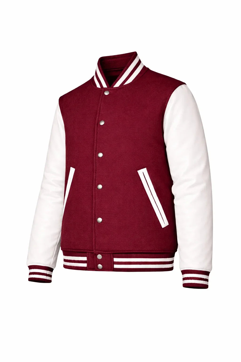 Maroon Body White Sleeve Varsity Jacket – Custom Letterman Jacket Streetwear for Men & Women by DesignMyVarsity