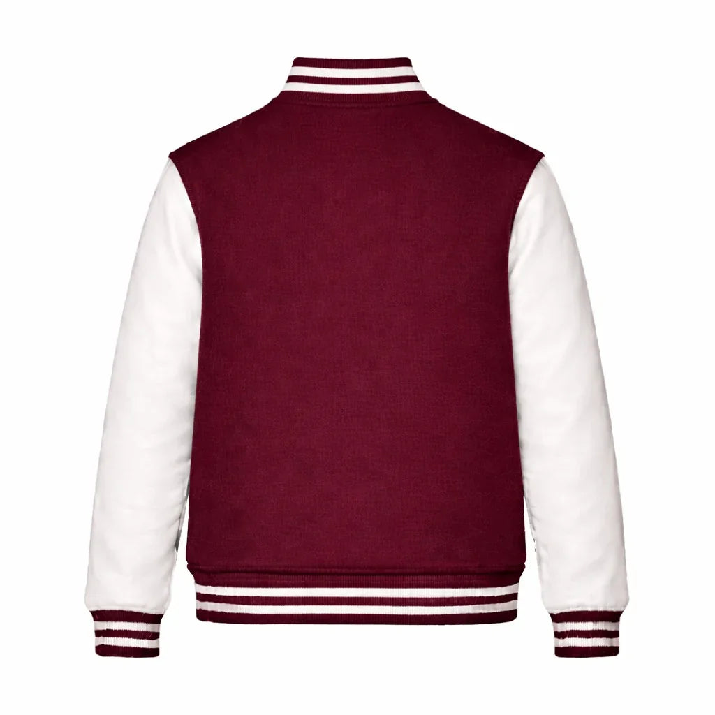 Maroon Body White Sleeve Varsity Jacket – Custom Letterman Jacket Streetwear for Men & Women by DesignMyVarsity