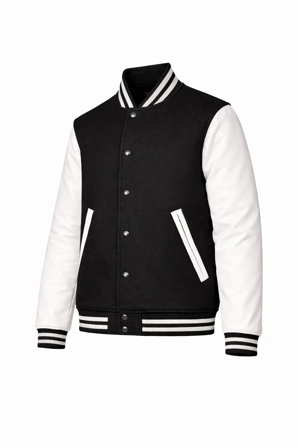 Black Body White Sleeve Varsity Jacket – Custom Letterman Jacket Streetwear for Men & Women by DesignMyVarsity