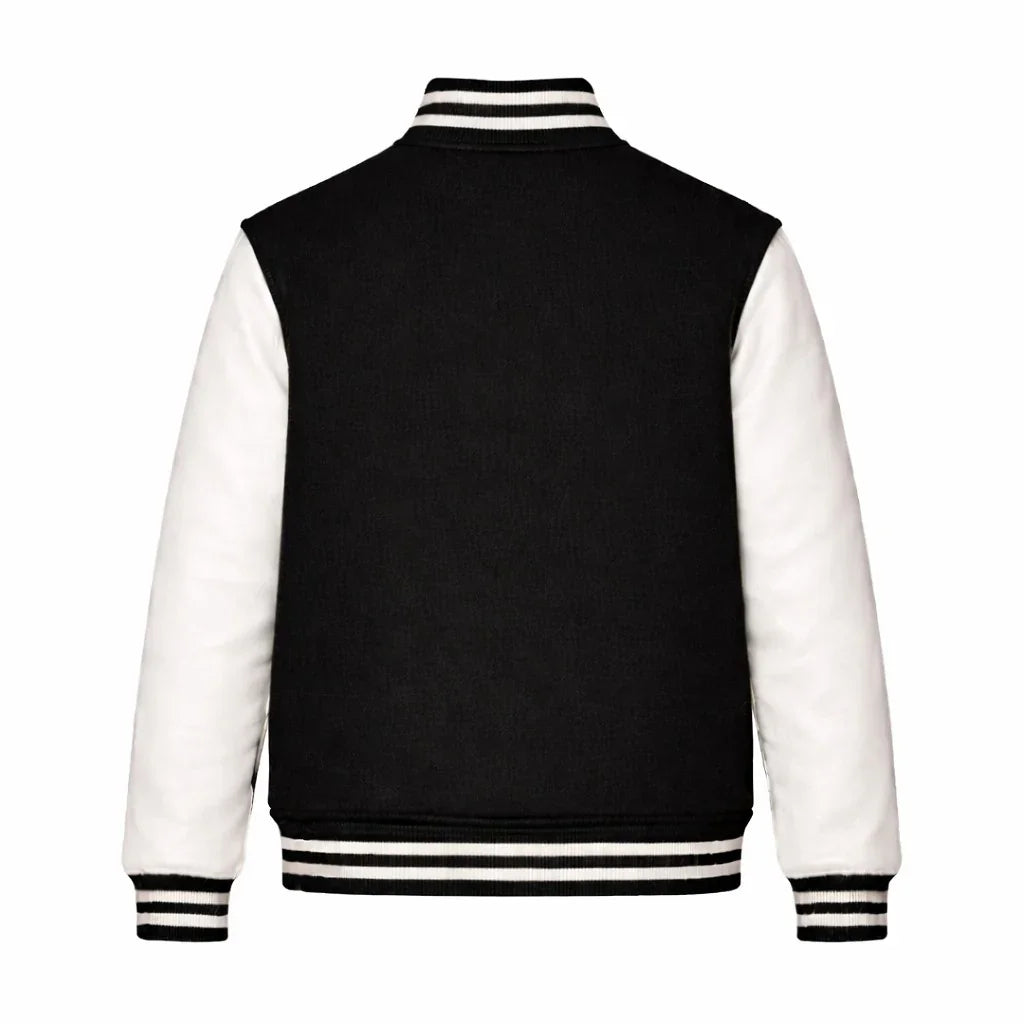 Black Body White Sleeve Varsity Jacket – Custom Letterman Jacket Streetwear for Men & Women by DesignMyVarsity