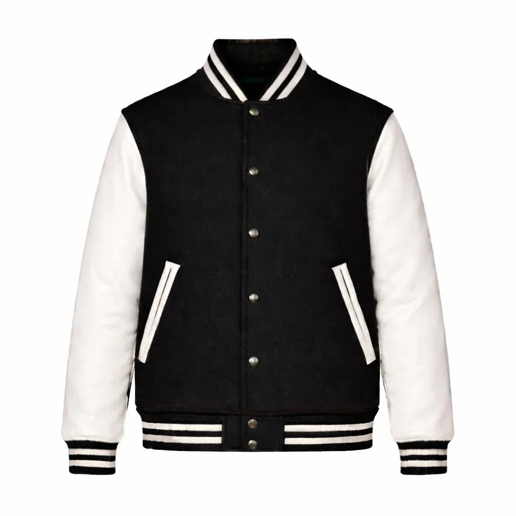 Black Body White Sleeve Varsity Jacket – Custom Letterman Jacket Streetwear for Men & Women by DesignMyVarsity