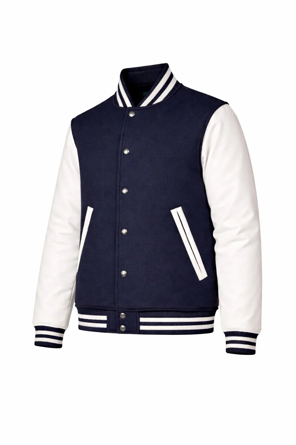 Navy Body White Sleeve Varsity Jacket – Custom Letterman Jacket Streetwear for Men & Women by DesignMyVarsity