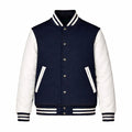 Navy Body White Sleeve Varsity Jacket – Custom Letterman Jacket Streetwear for Men & Women by DesignMyVarsity