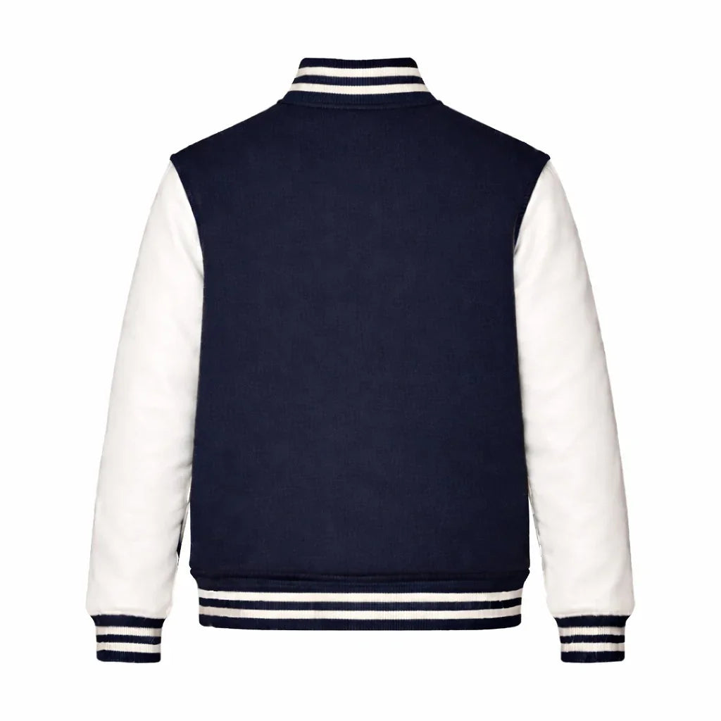 Navy Body White Sleeve Varsity Jacket – Custom Letterman Jacket Streetwear for Men & Women by DesignMyVarsity