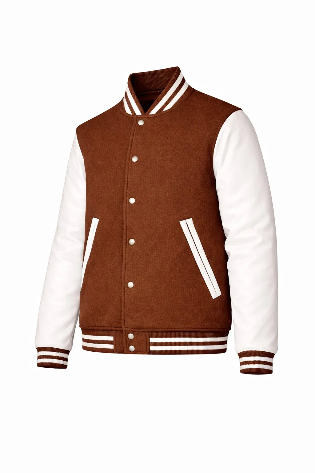 Brown Body White Sleeve Varsity Jacket – Custom Letterman Jacket Streetwear for Men & Women by DesignMyVarsity