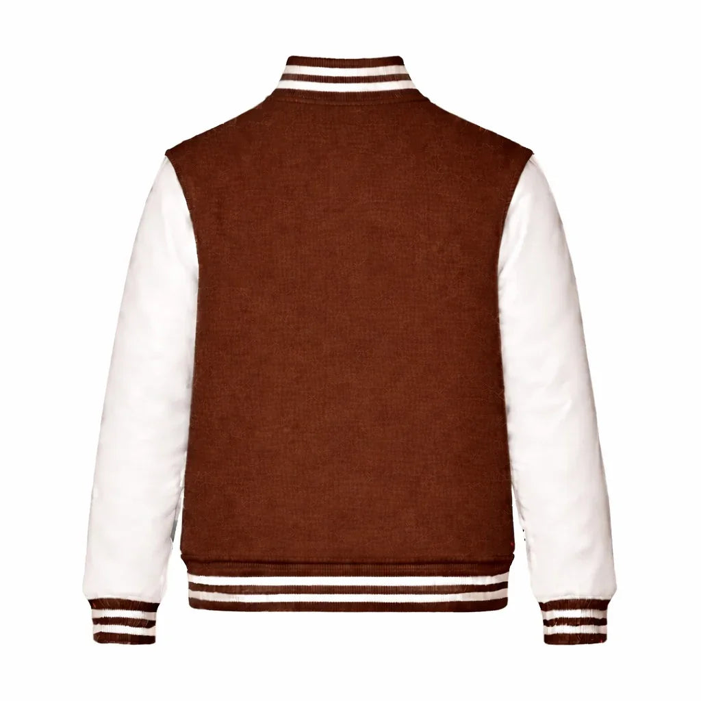 Brown Body White Sleeve Varsity Jacket – Custom Letterman Jacket Streetwear for Men & Women by DesignMyVarsity