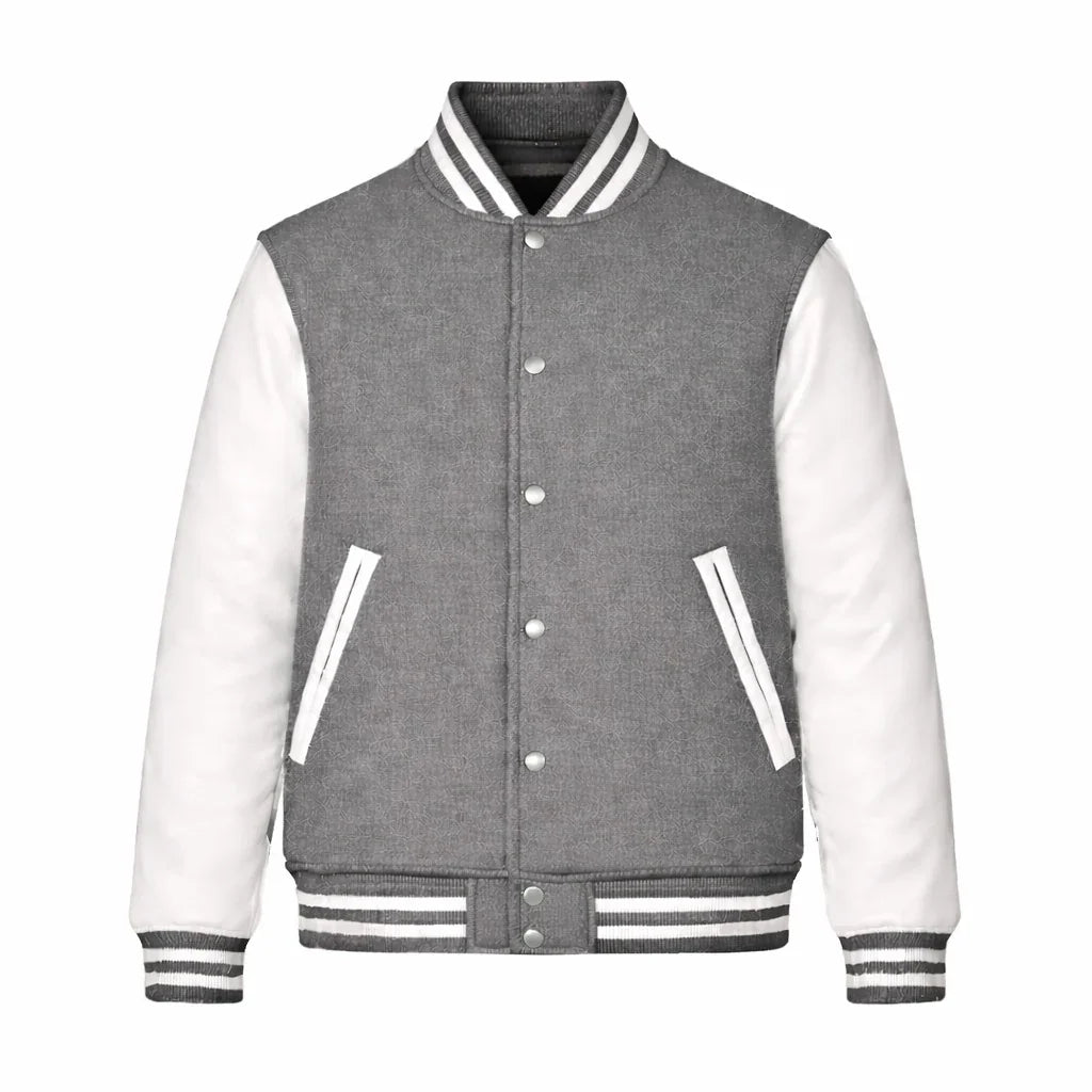 Gray Body White Sleeve Varsity Jacket – Custom Letterman Jacket Streetwear for Men & Women by DesignMyVarsity