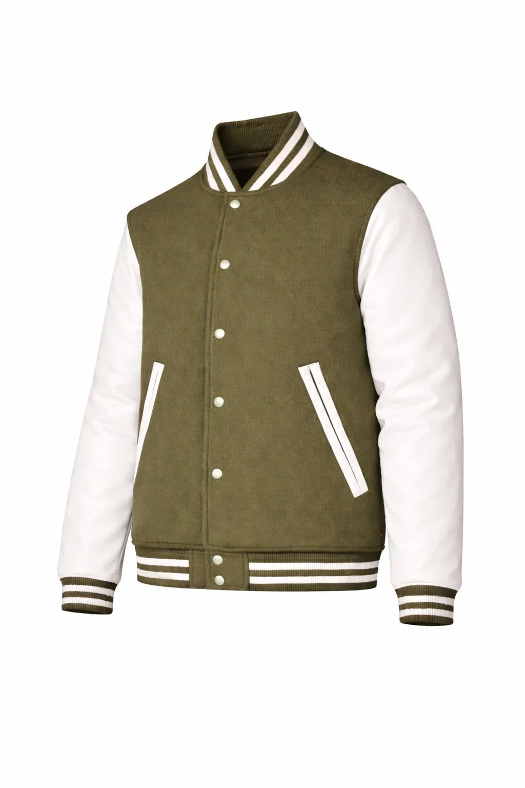 Olive Green Body White Sleeve Varsity Jacket – Custom Letterman Jacket Streetwear for Men & Women by DesignMyVarsity