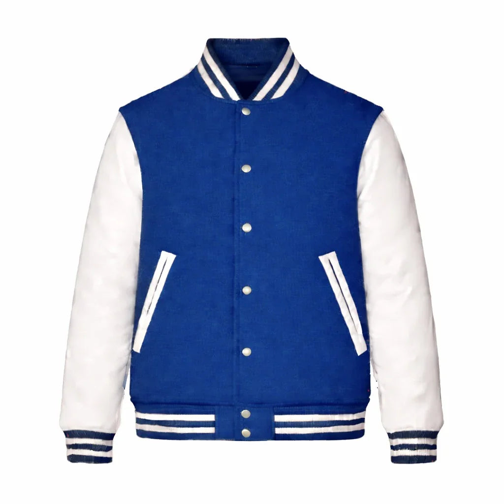 Royal Blue Body White Sleeve Varsity Jacket – Custom Letterman Jacket Streetwear for Men & Women by DesignMyVarsity
