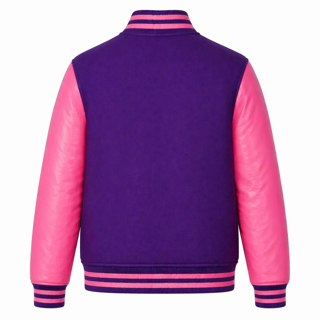 Purple Body Pink Sleeve Varsity Jacket – Custom Letterman Jacket Streetwear for Men & Women by DesignMyVarsity