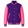 Purple Body Pink Sleeve Varsity Jacket – Custom Letterman Jacket Streetwear for Men & Women by DesignMyVarsity