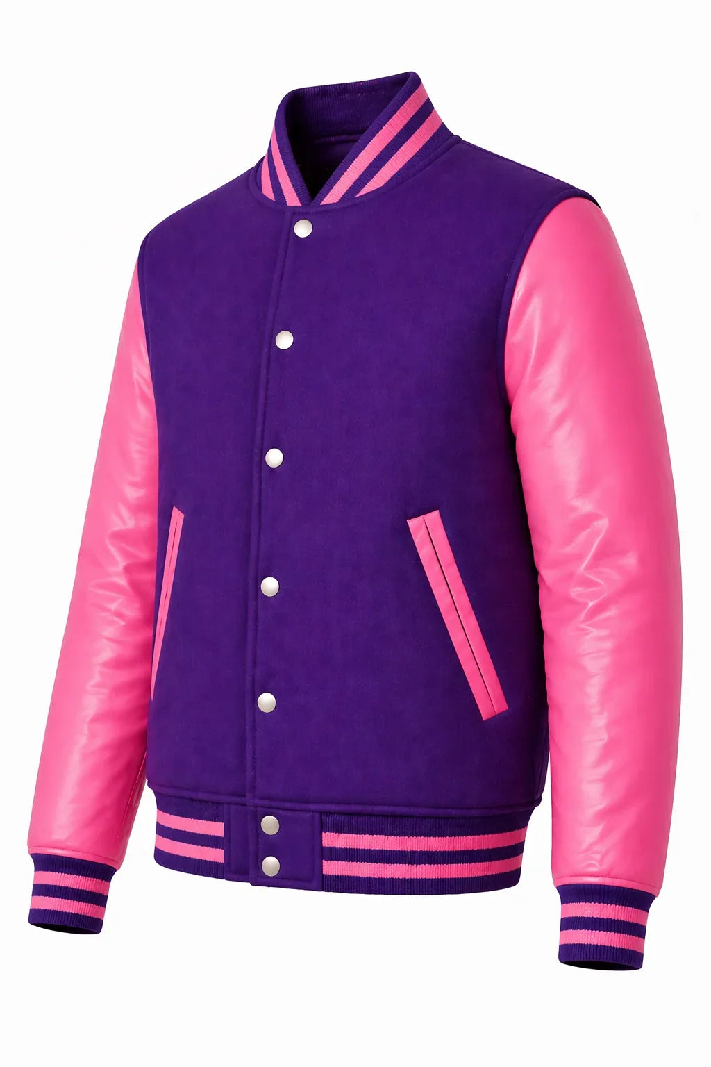 Purple Body Pink Sleeve Varsity Jacket – Custom Letterman Jacket Streetwear for Men & Women by DesignMyVarsity