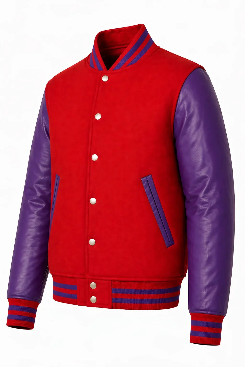 Red Body Purple Sleeve Varsity Jacket – Custom Letterman Jacket Streetwear for Men & Women by DesignMyVarsity