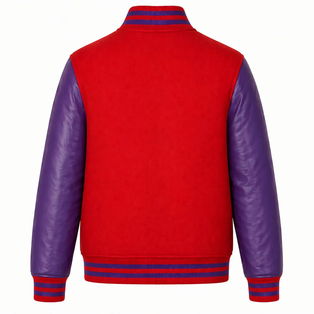 Red Body Purple Sleeve Varsity Jacket – Custom Letterman Jacket Streetwear for Men & Women by DesignMyVarsity