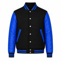 Black Body Blue Sleeve Varsity Jacket – Custom Letterman Jacket Streetwear for Men & Women by DesignMyVarsity