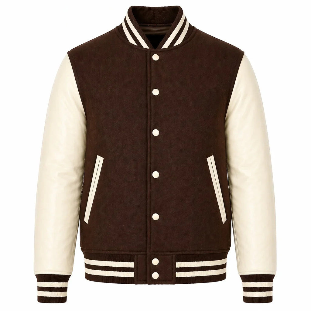 Brown Body Cream Sleeve Varsity Jacket – Custom Letterman Jacket Streetwear for Men & Women by DesignMyVarsity