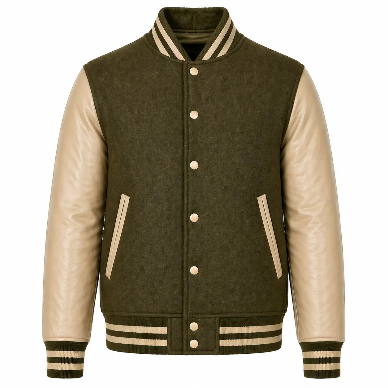 Olive Body Cream Sleeve Varsity Jacket – Custom Letterman Jacket Streetwear for Men & Women by DesignMyVarsity