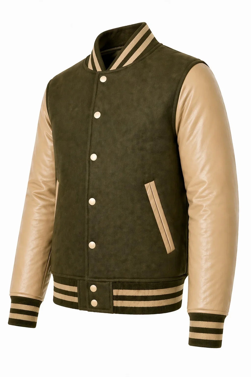 Olive Body Cream Sleeve Varsity Jacket – Custom Letterman Jacket Streetwear for Men & Women by DesignMyVarsity